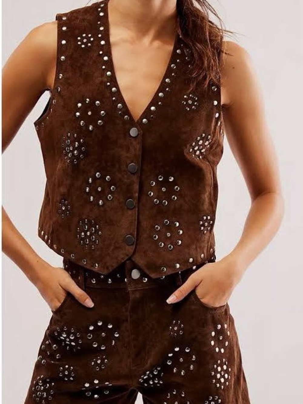 DRIFTWOOD Brown Suede Studded Vest